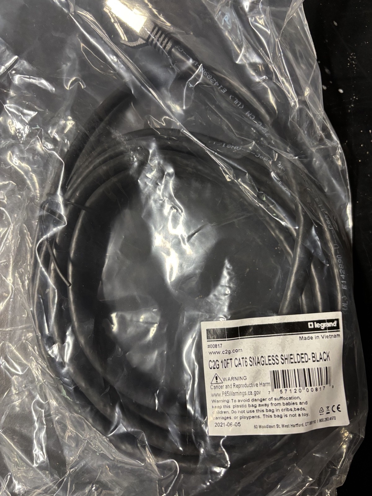 C2G Legrand 10ft Cat6 Snagless Shielded STP Patch Cable 00817 00783 Black Gray 