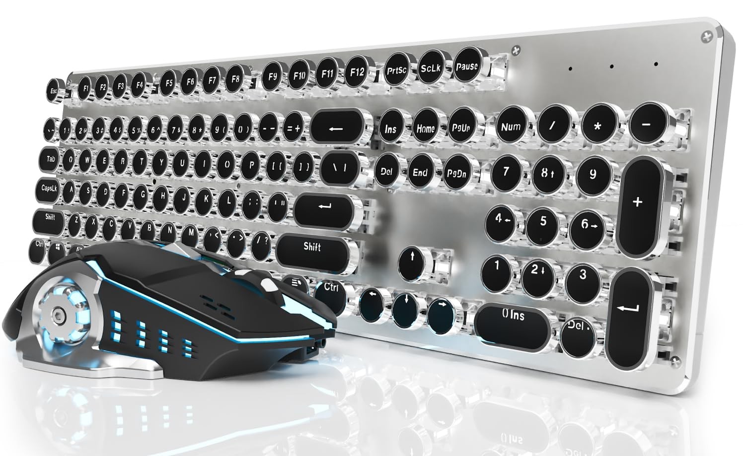 EWEADN TK950 Typewriter Mechanical Keyboard and Mouse, 104 Black-Wireless