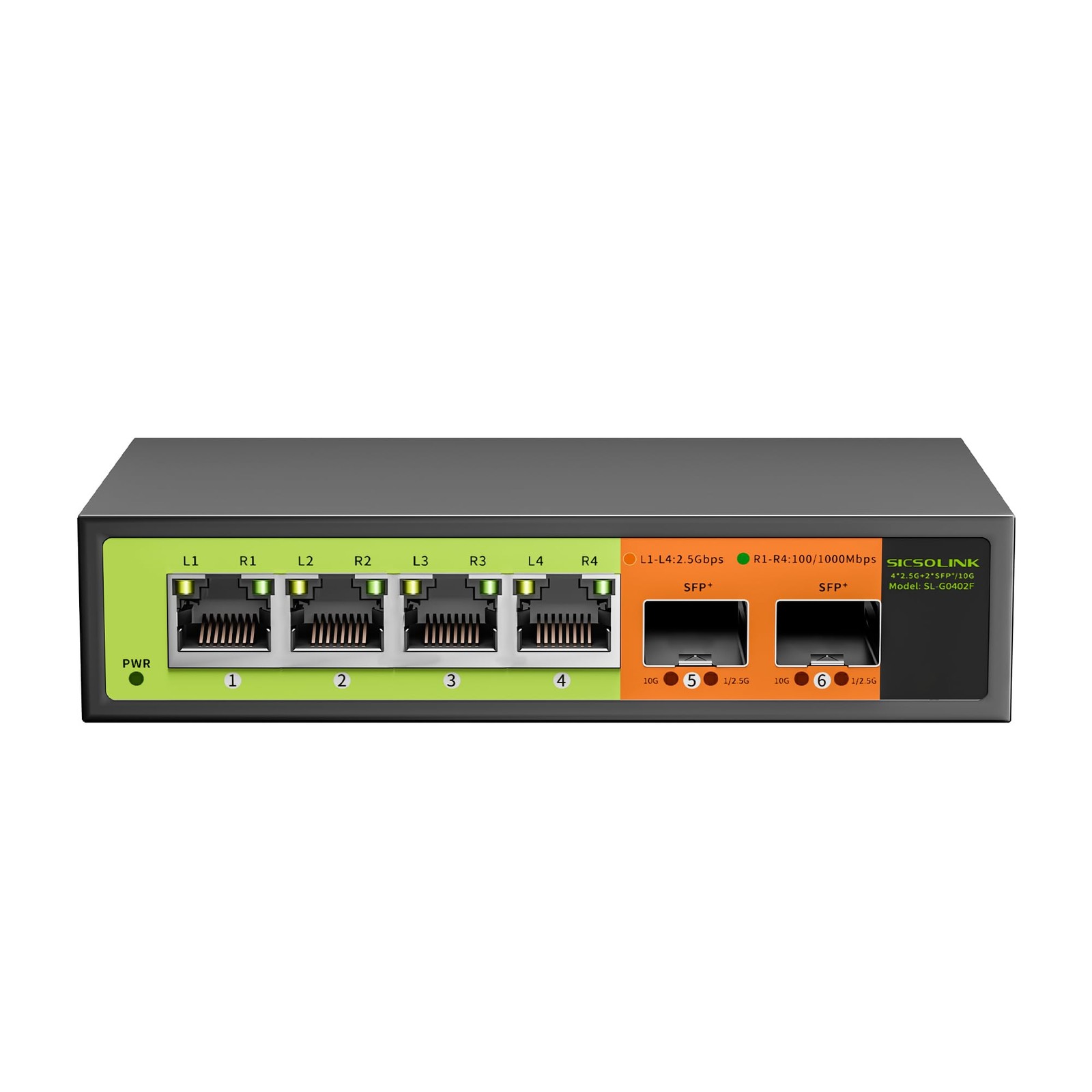 6 Port 2.5G Network Switch 4x2.5 Gigabit 2x10gb SFP+ Unmanaged Fanless Metal