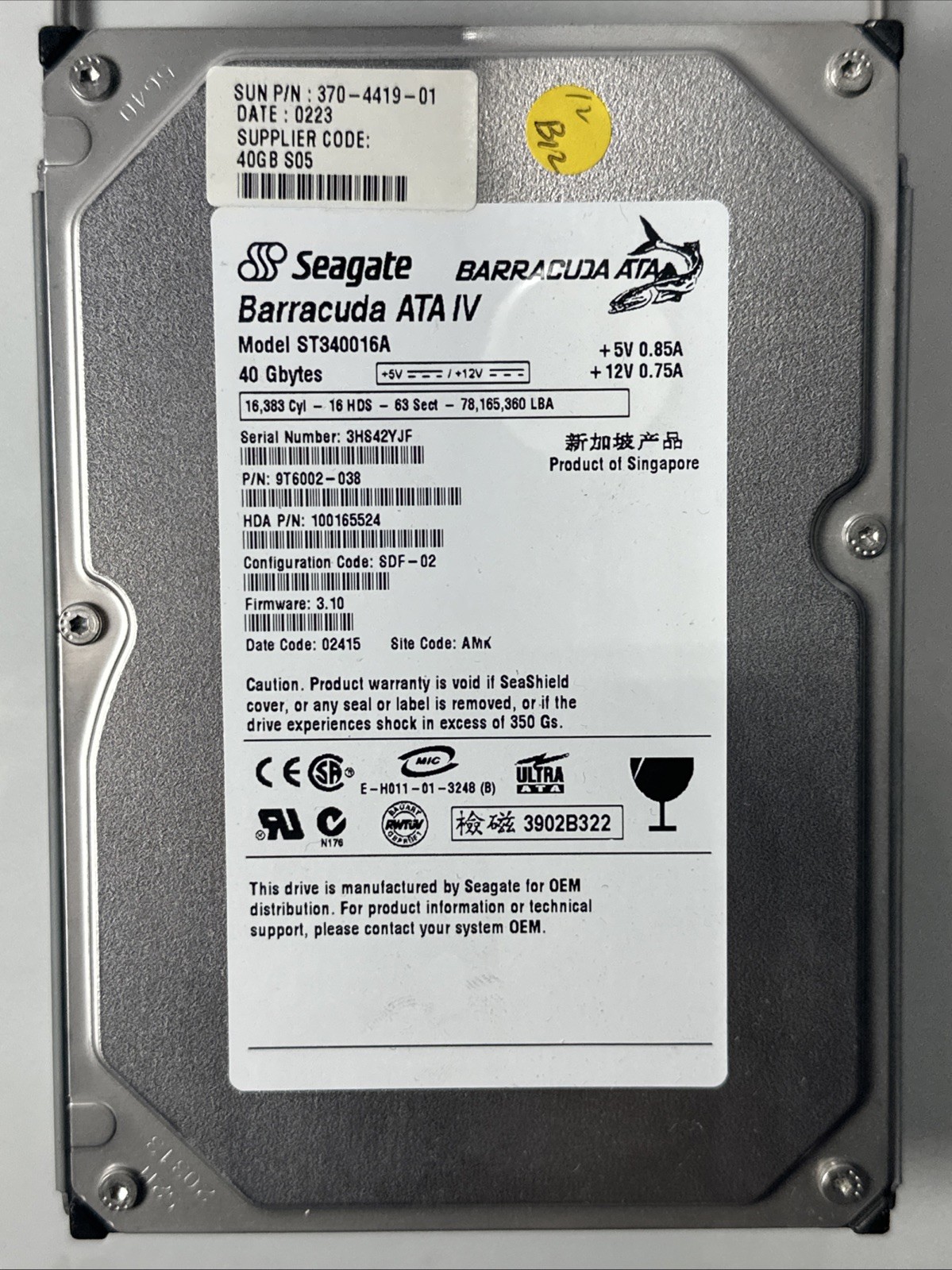 Seagate Barracuda ATA IV 40GB Internal 7200RPM 3.5" (ST340016A) HDD