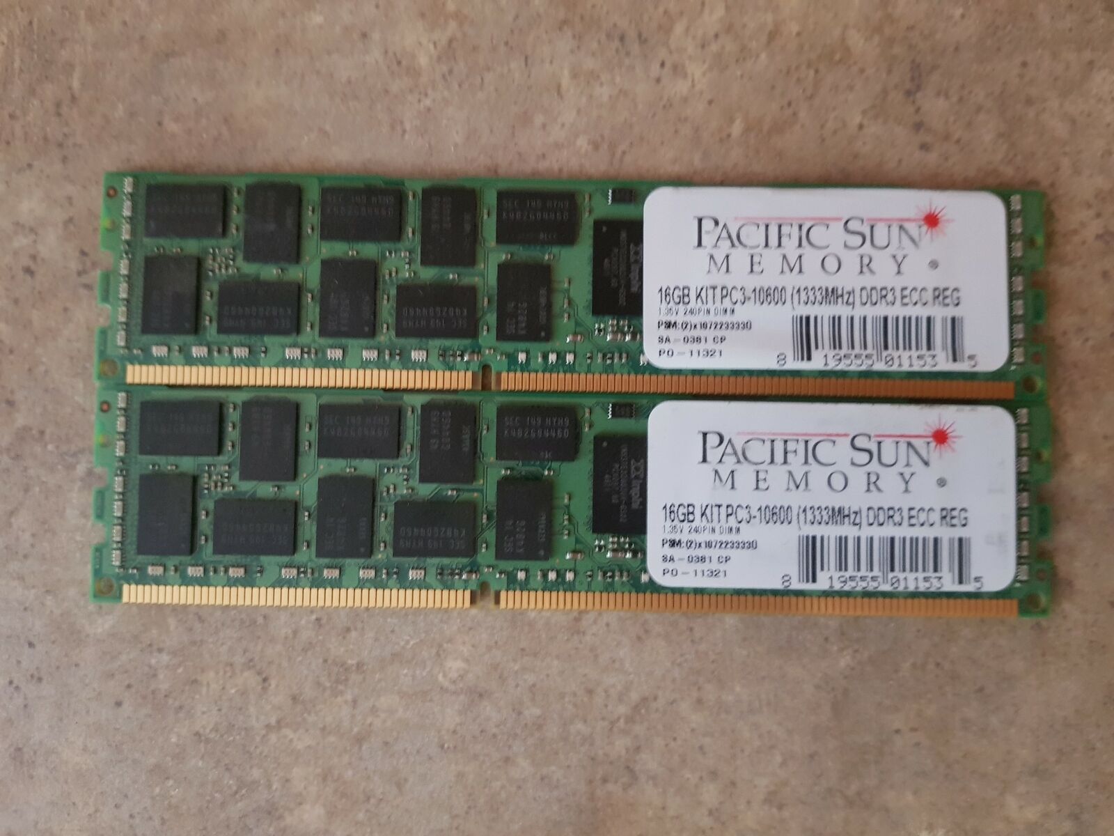 PACIFIC SUN MEMORY 16GB KIT PC3-10600 (1333MHZ) DDR3 ECC REG MEMORY    N4-1