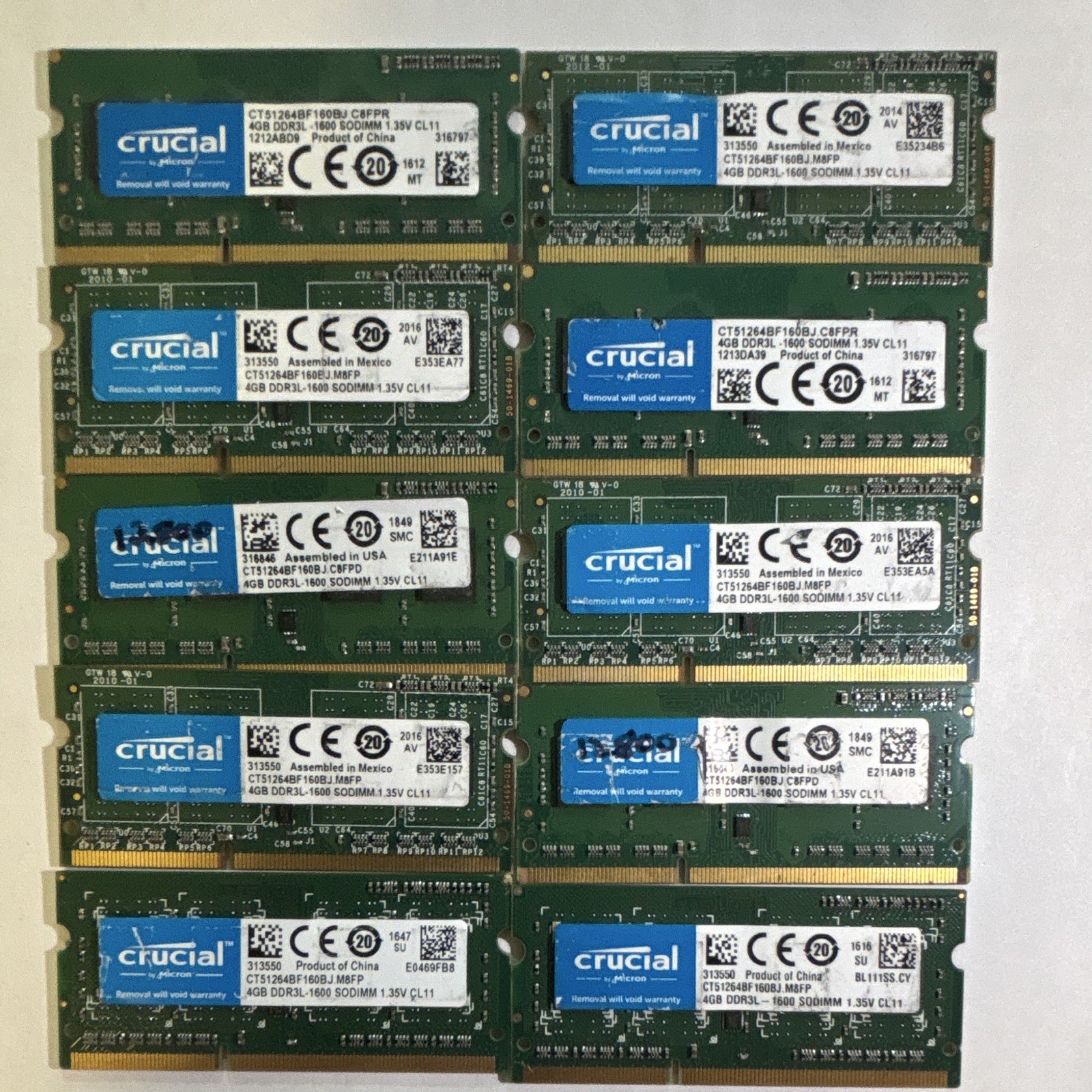Lot of 10 Crucial 4GB DDR3L-1600 PC3L-12800S SODIMM Laptop RAM Tested 40GB ⑤