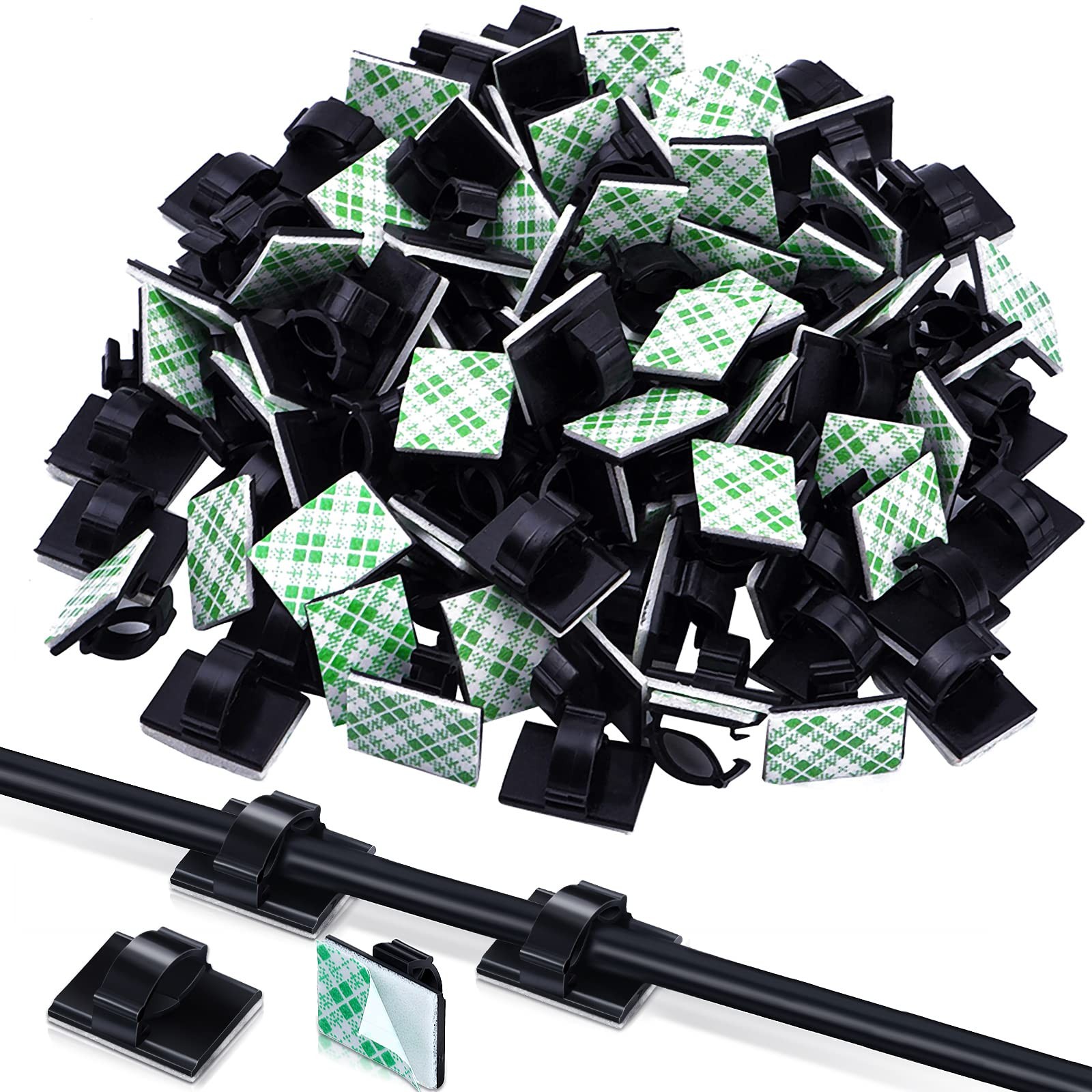 100 Pack Black Cable Management Clips Strong Adhesive Wire Organizers Househo...