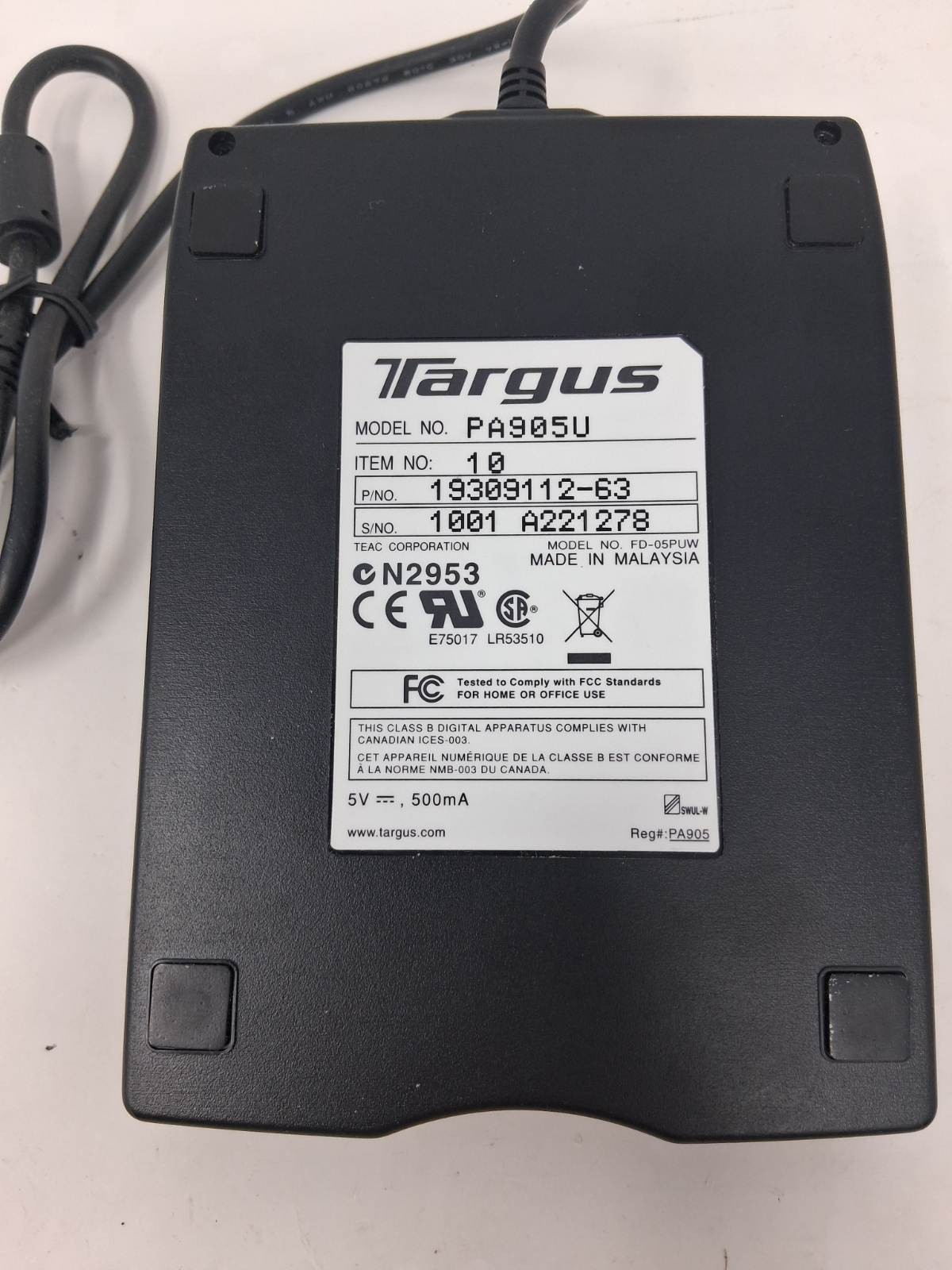 Targus PA905 External Floppy Disc Drive - Tested And Working. U