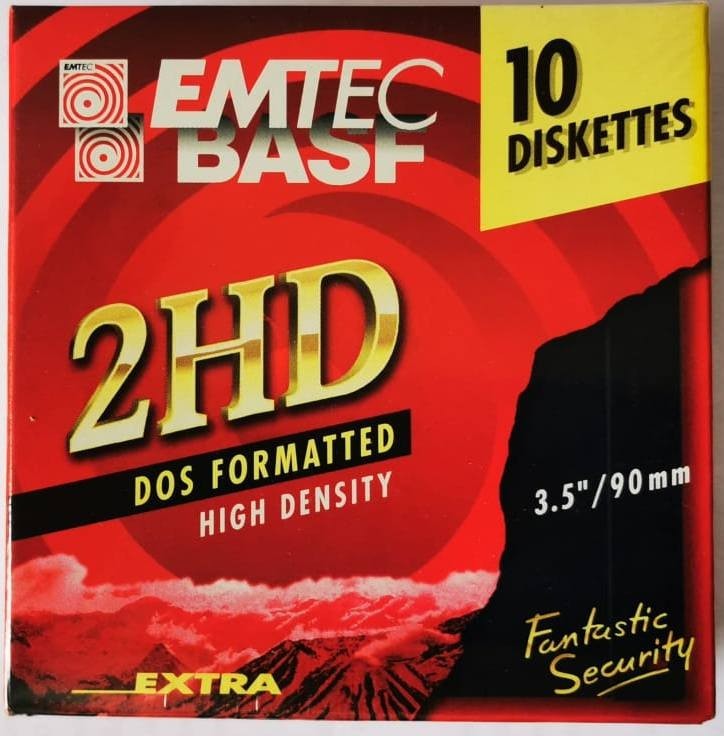 10 floppy disks EMTEC BASF 3.5" 1.44MB 2HD new, DOS formatted still shrink-wrapped