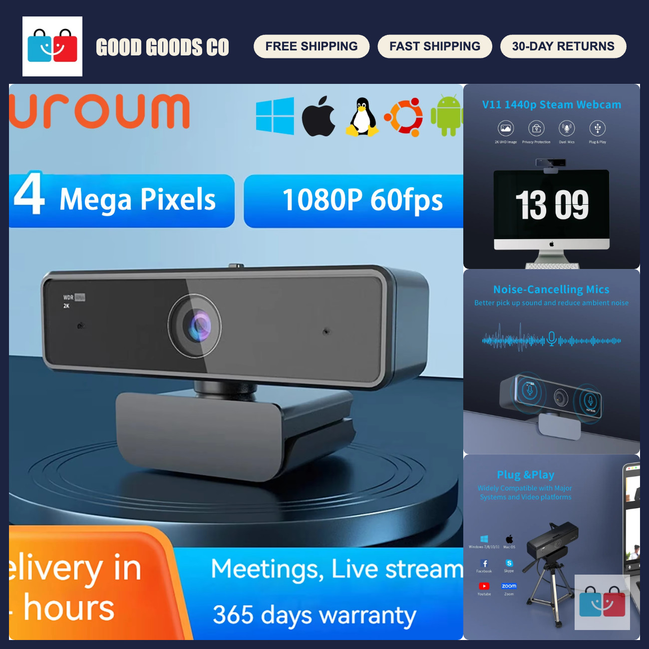 1080p 60fps Full HD USB Webcam Mini Camera for PC Laptop with Microphone - Plug