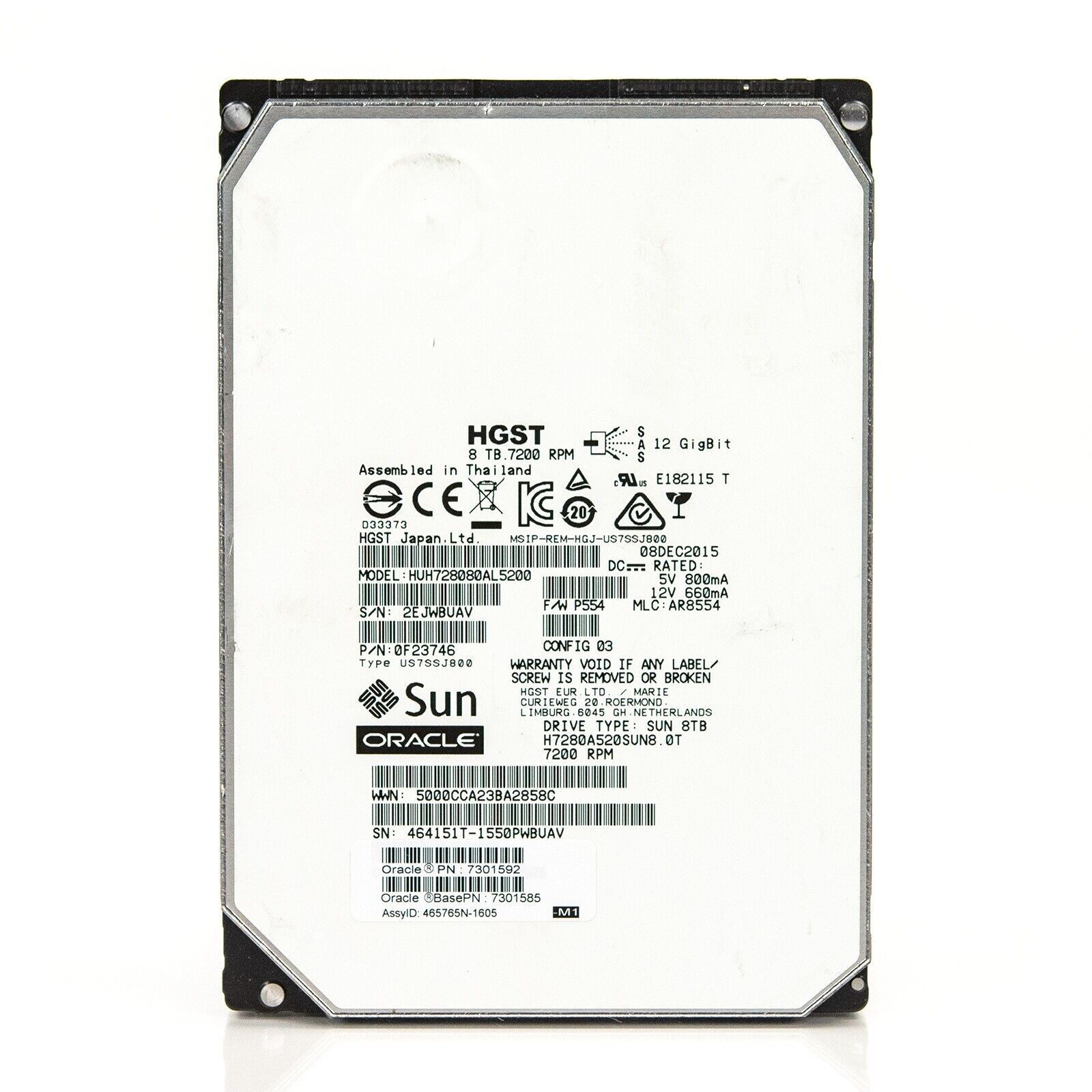 0F23746 Sun Oracle Hitachi 8TB 7.2K 12G 12Gbps SAS 3.5'' HDD Hard Drive