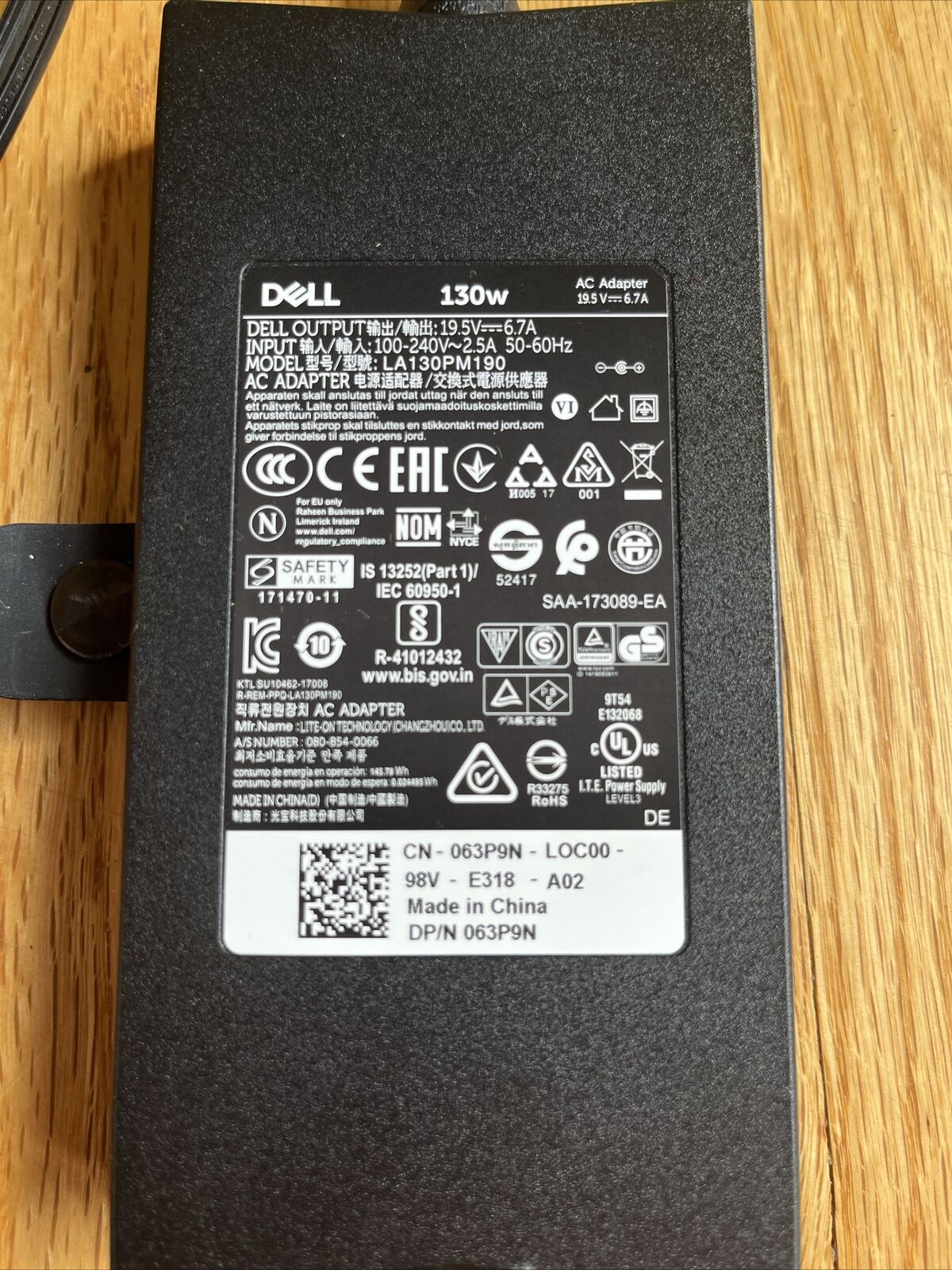 Genuine Dell 130W 19.5V 4.5mm AC Adapter Charger -Model: LA130PM190 Tested Works