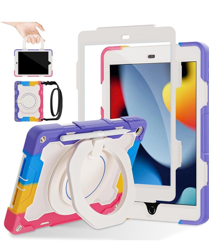 ROISKIN Girls Case for iPad 10.2 inch Shoulder Strap Handle Pencil Holder
