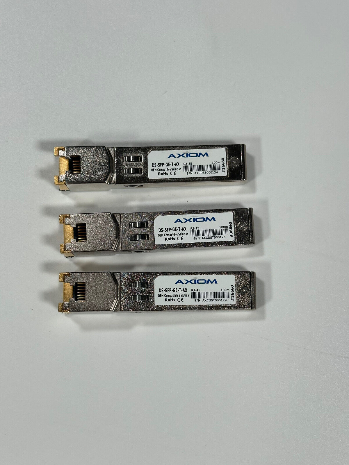 Lot of 3 Axiom DS-SFP-GE-T-AX 100Mbps RJ-45 Copper SFP