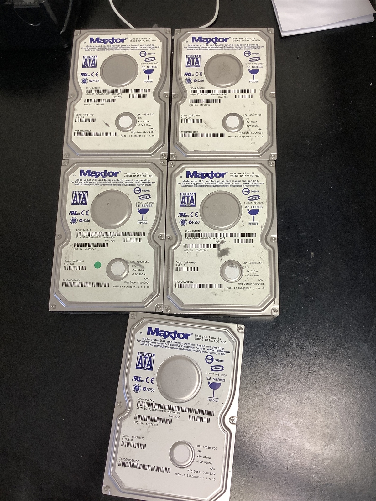 Lot Of 5 Maxtor Max Line Plus II 250GB Internal Hard Drive