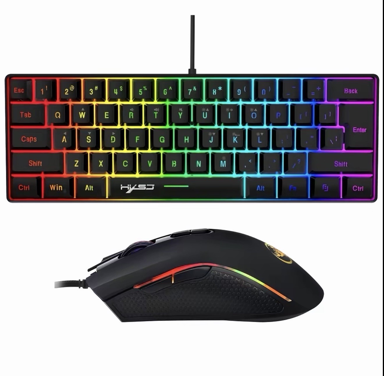 HXSJ Wired USB RGB Illuminated Compact Gaming Keyboard Mouse Bundle Black