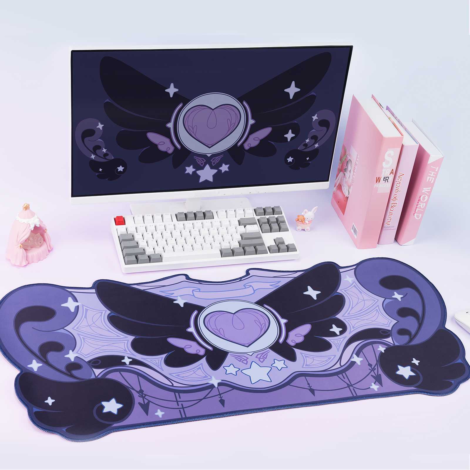 GeekShare Large Gaming Mouse Pad Non-Slip Rubber Back Star Wings Dark Purple
