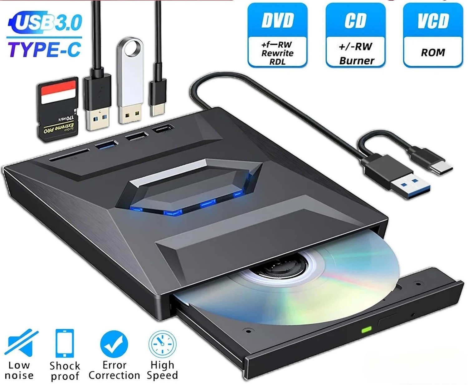 External CD DVD Drive USB 3.0 Writer Burner Player for PC Laptop Windows 11 10
