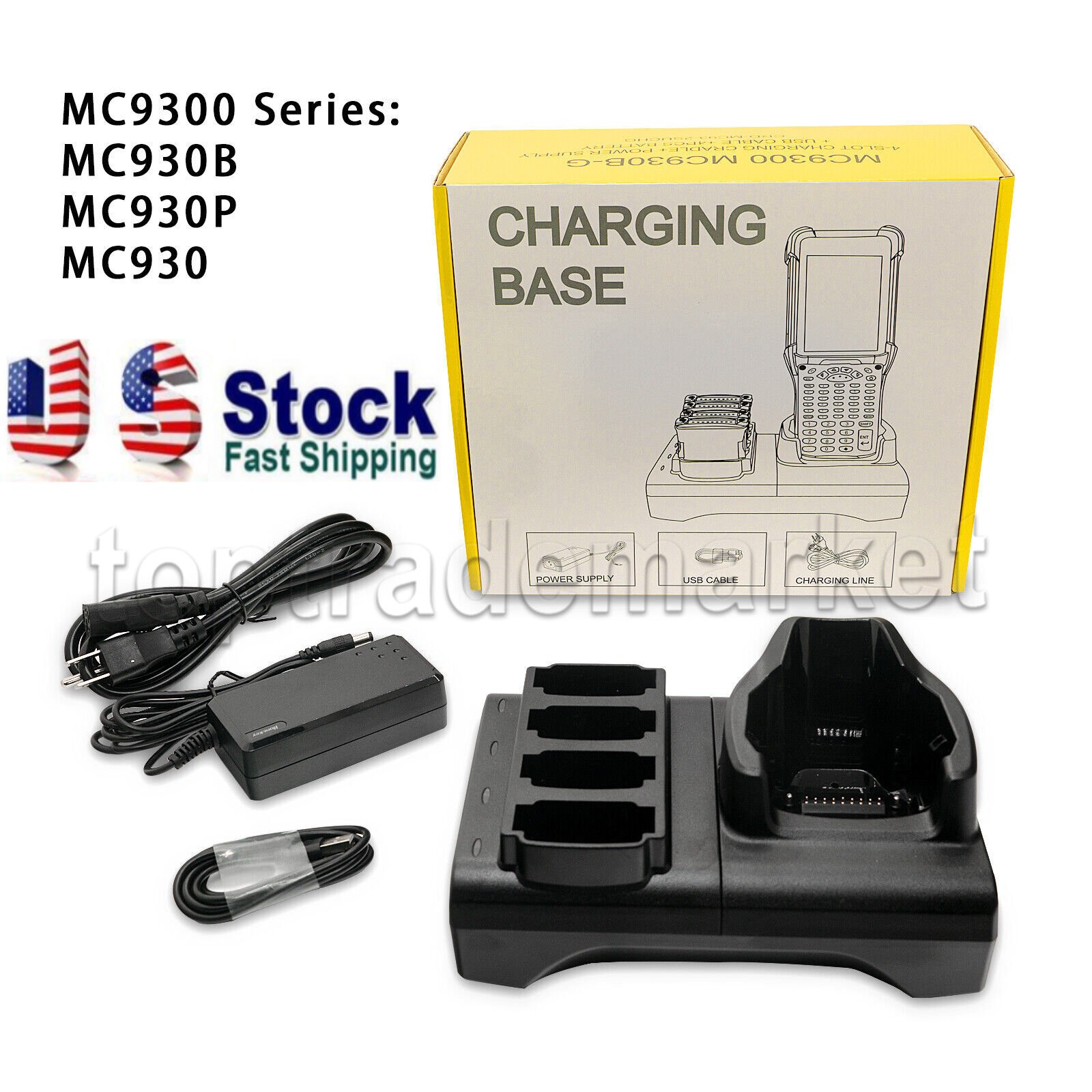 US 4-Slot Battery Charger Cradle Base Kit For Zebra MC9300 MC930B MC930P MC930