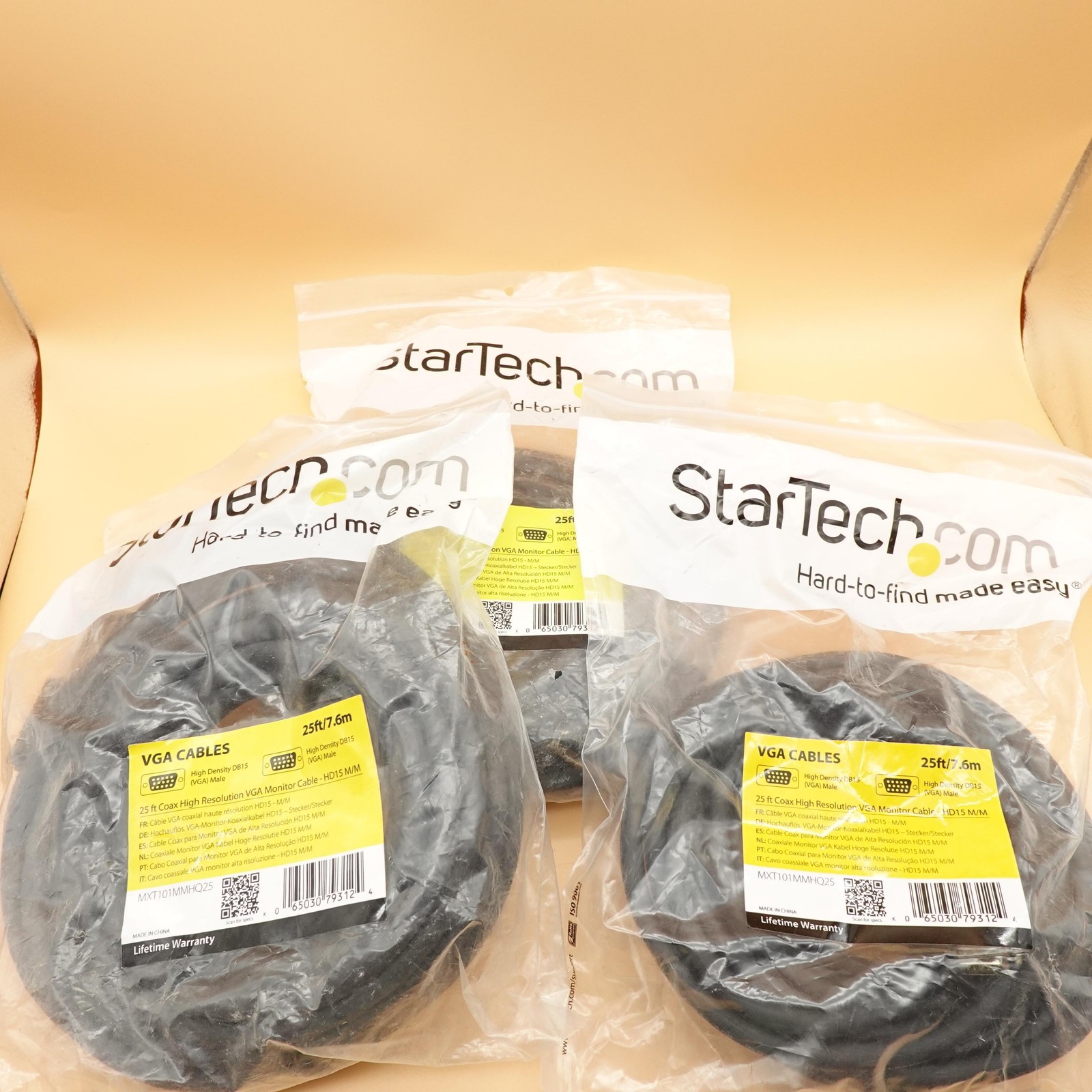 StarTech VGA Monitor Cable (3) 25ft/7.6m Coax High Res HD15 M/M MXT101MMHQ25 New