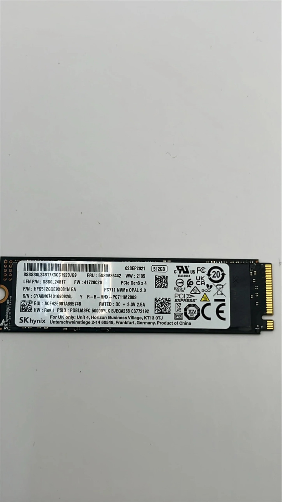 SK Hynix PC711 512GB M.2 2280 PCIe Gen3 x4 NVMe SSD HFS512GDE9X081N | Refurbishe