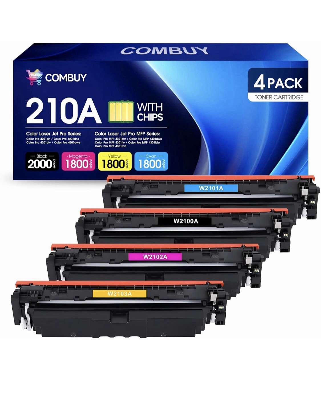 Toner Cartridges 4 Pack 210X Replacement For HP 210A W2100A 210X W2100X BK/Y/C/M
