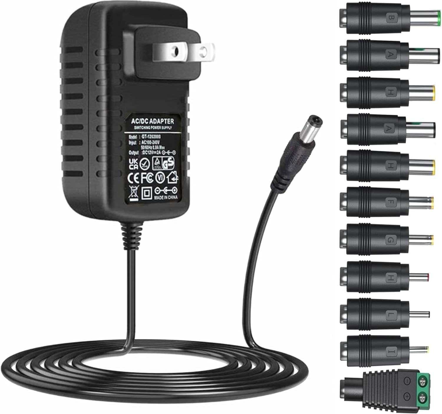 GuanTing Universal AC Adapter 12V 2A Power Supply Charger 24W AC110V to DC12V