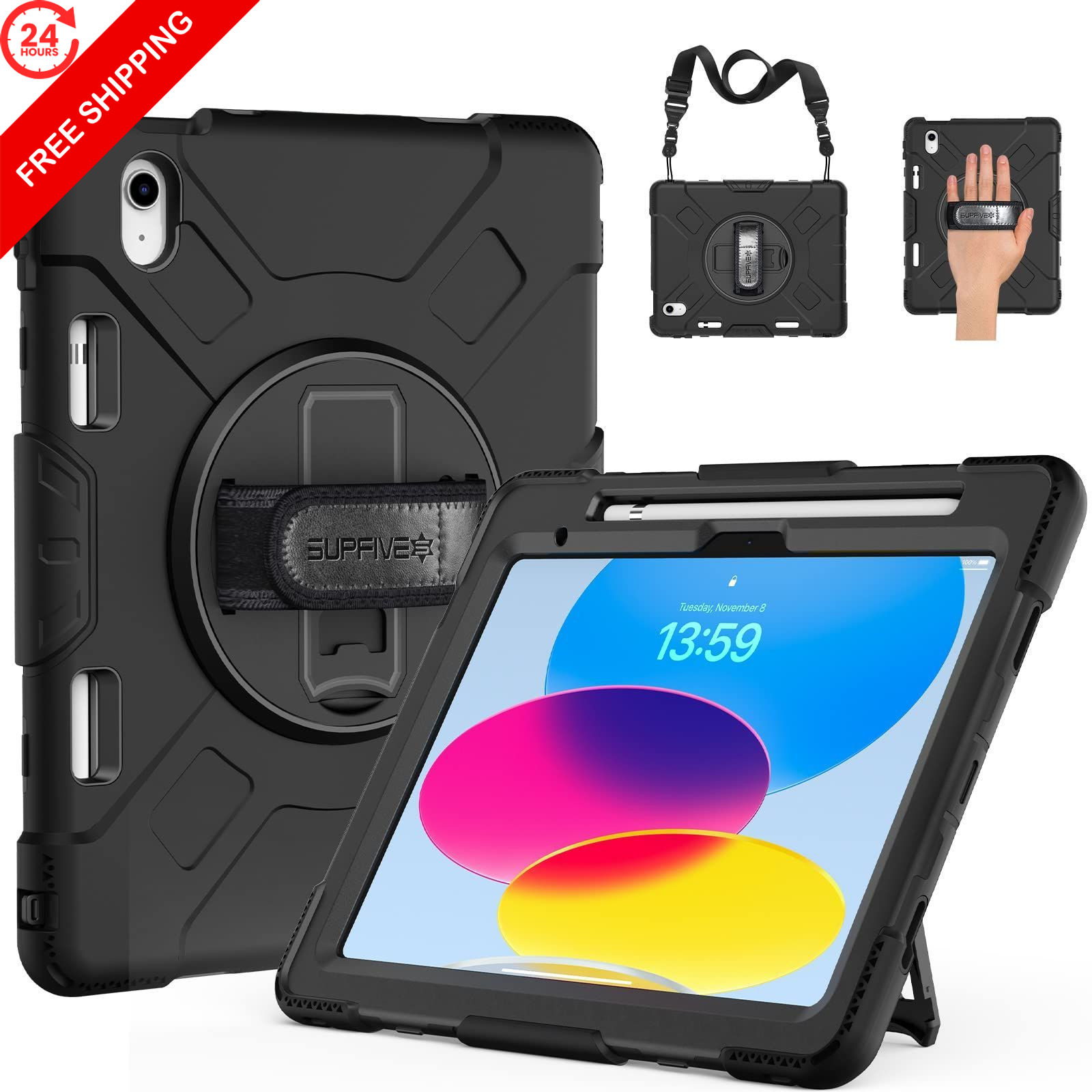 SUPFIVES Case for iPad (A16) 11th/10th Generation, Black