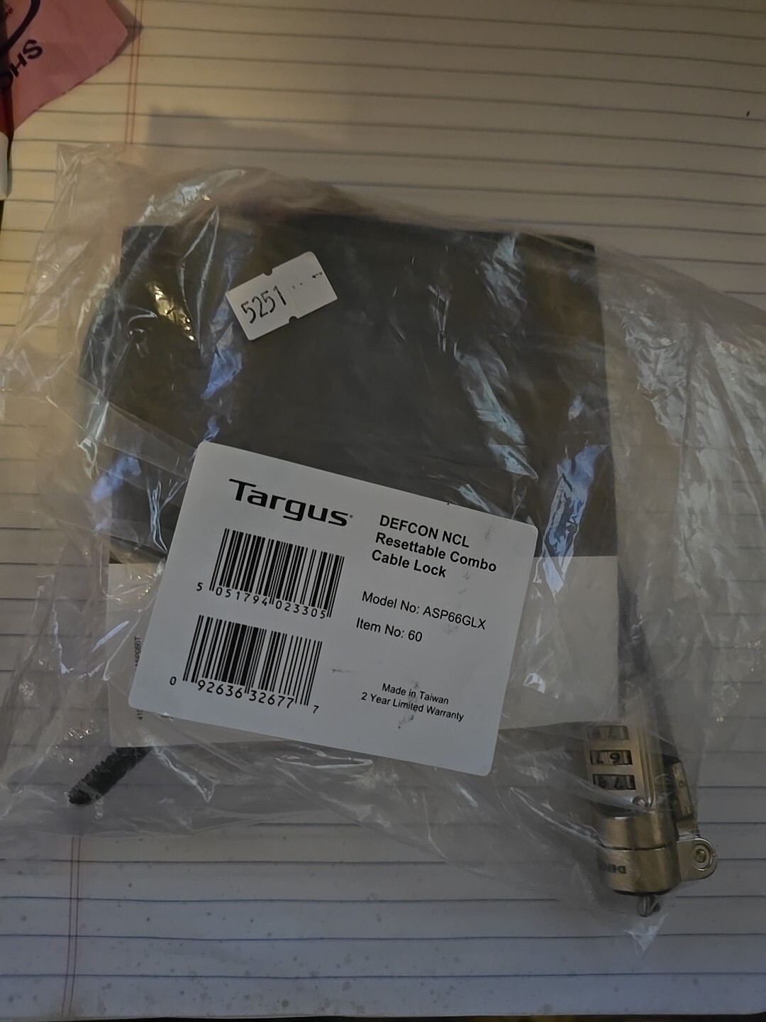 Targus DEFCON NCL Resettable Combo Cable Lock #ASP66GLX  New