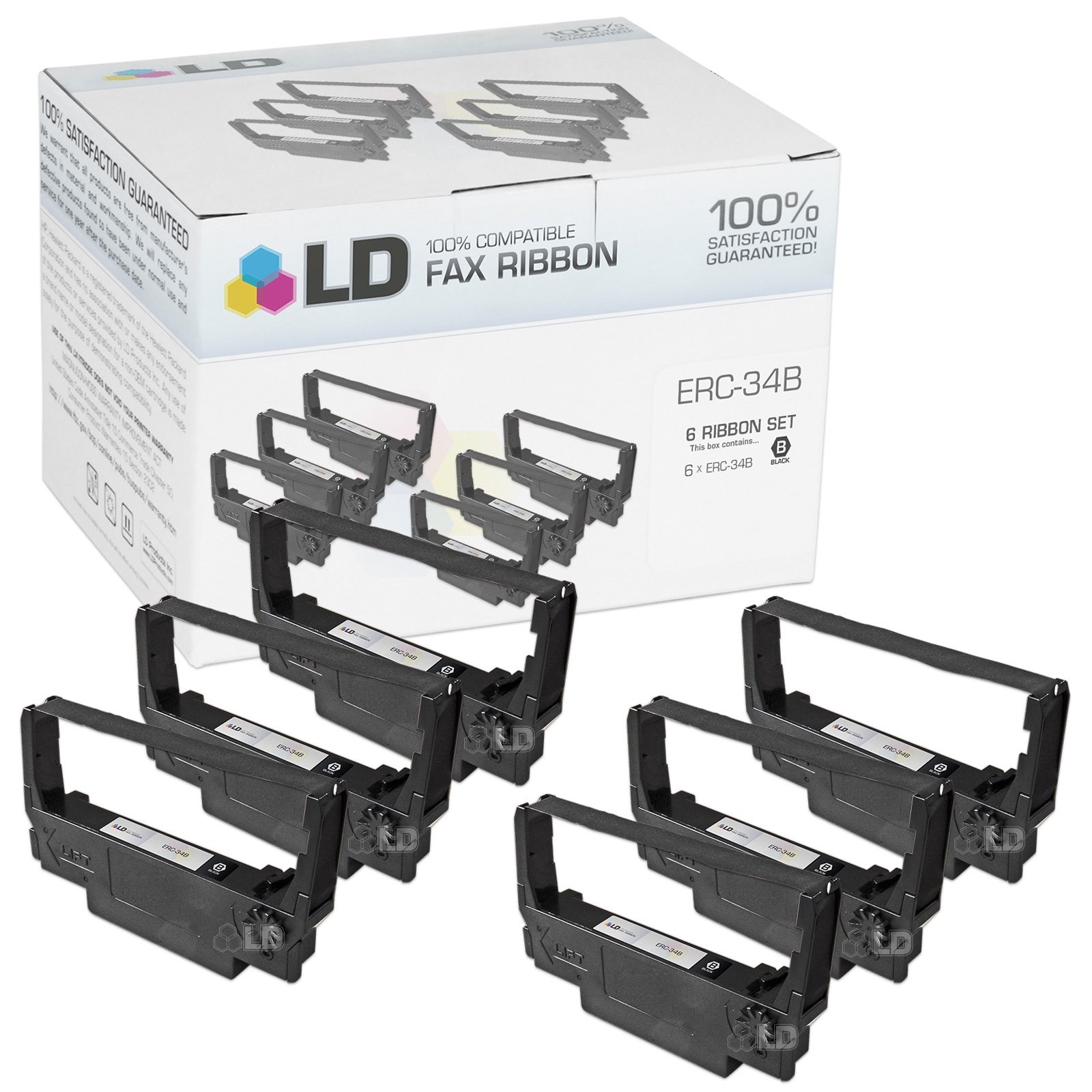LD 6 Pack ERC-34B Black Ribbons for Epson ERC-24 TM-U220A TM-U220B TM-U220D