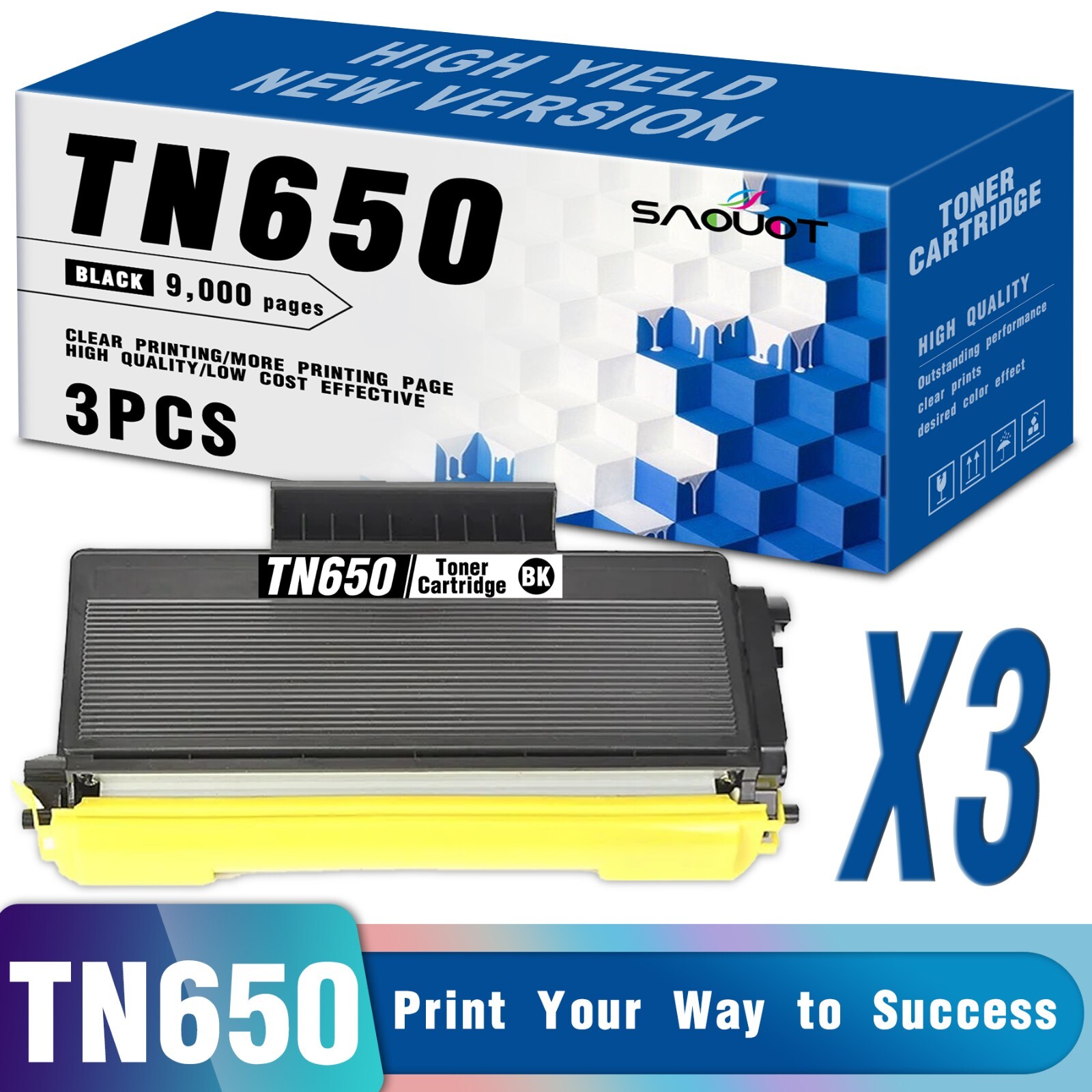 3PK TN-650 High Yield Toner Replacement for Brother TN650 DCP-8080DN DCP-8085DN