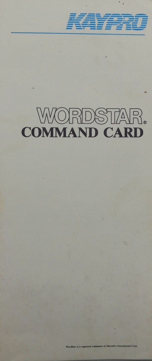 KAYPRO 10 Original WORDSTAR COMMAND CARD (1982) *VF+*