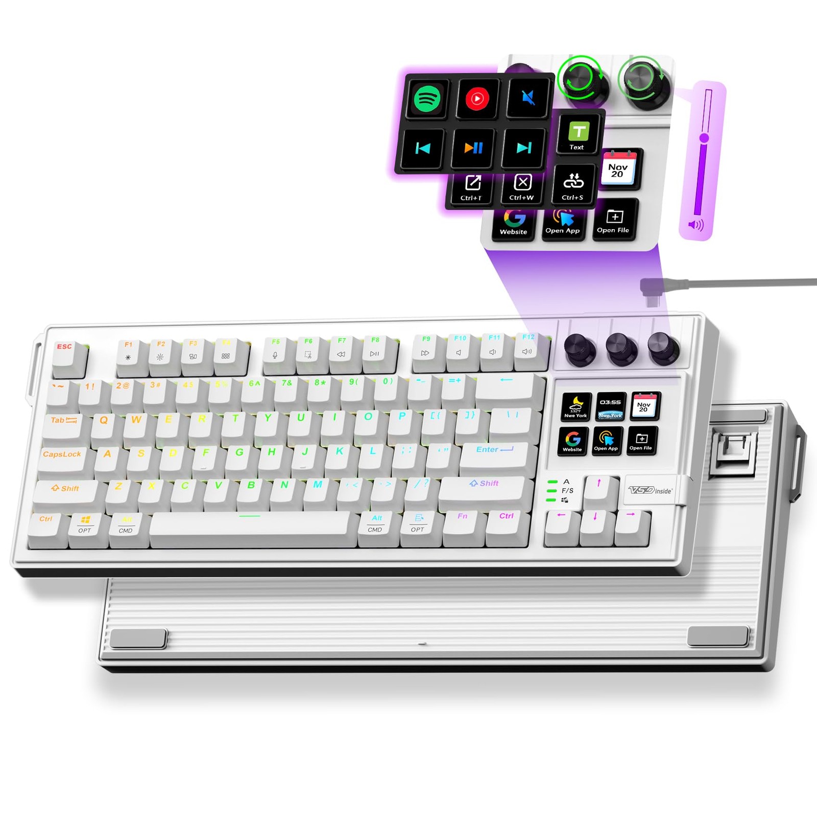 VSDINSIDE K1 Pro Macro Keyboard, Wired Only 15.2 x 5.75 x 1.69 inches, White