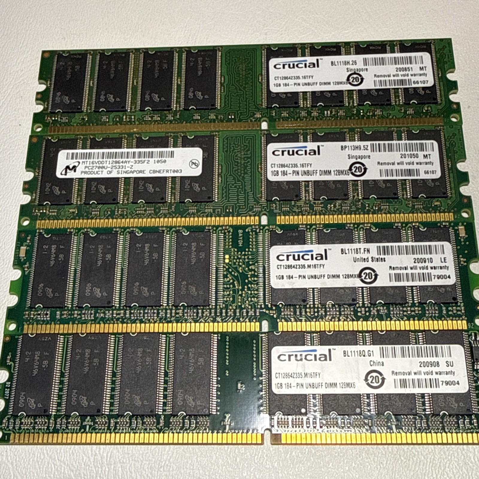 Lot of 4GB (4x 1GB) DDR-333 PC-2700 Desktop RAM Memory Crucial Micron DDR1