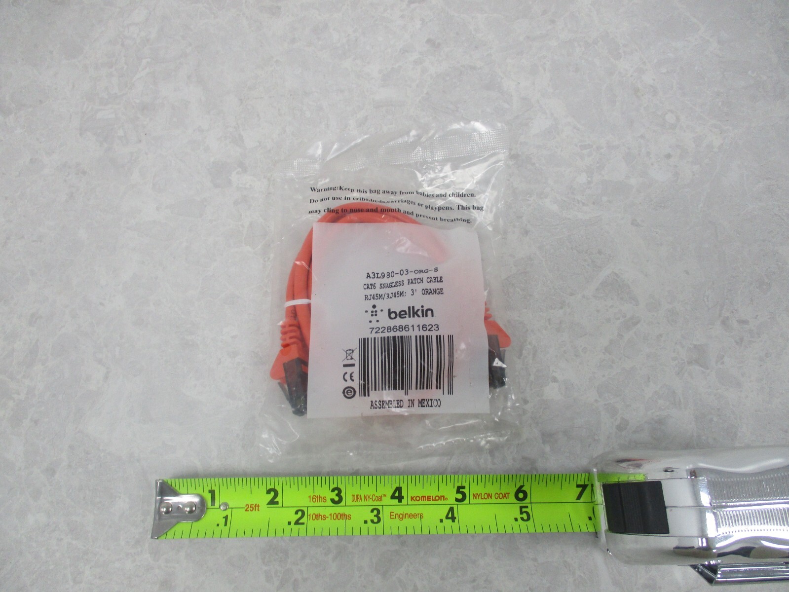 BELKIN INTERNATIONAL INC A3L980-03-ORG-S 3' CAT6 SNAGLESS PATCH CABLE, V0652