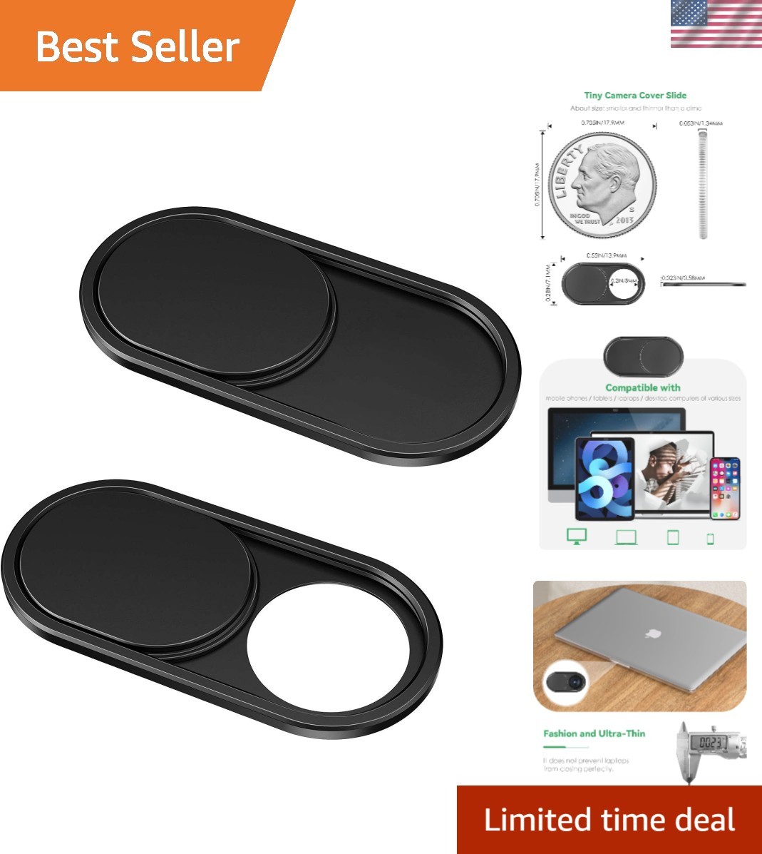 CloudValley Webcam Cover 2-Pack – Ultra Thin Metal Slide for Laptop Mac iPad