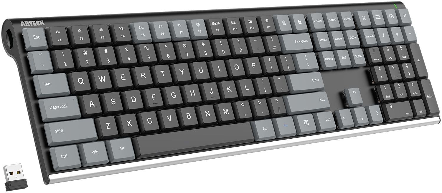 Gray Mechanical 2.4G USB Wireless Computer Keyboard Tactile Brown Switch PC
