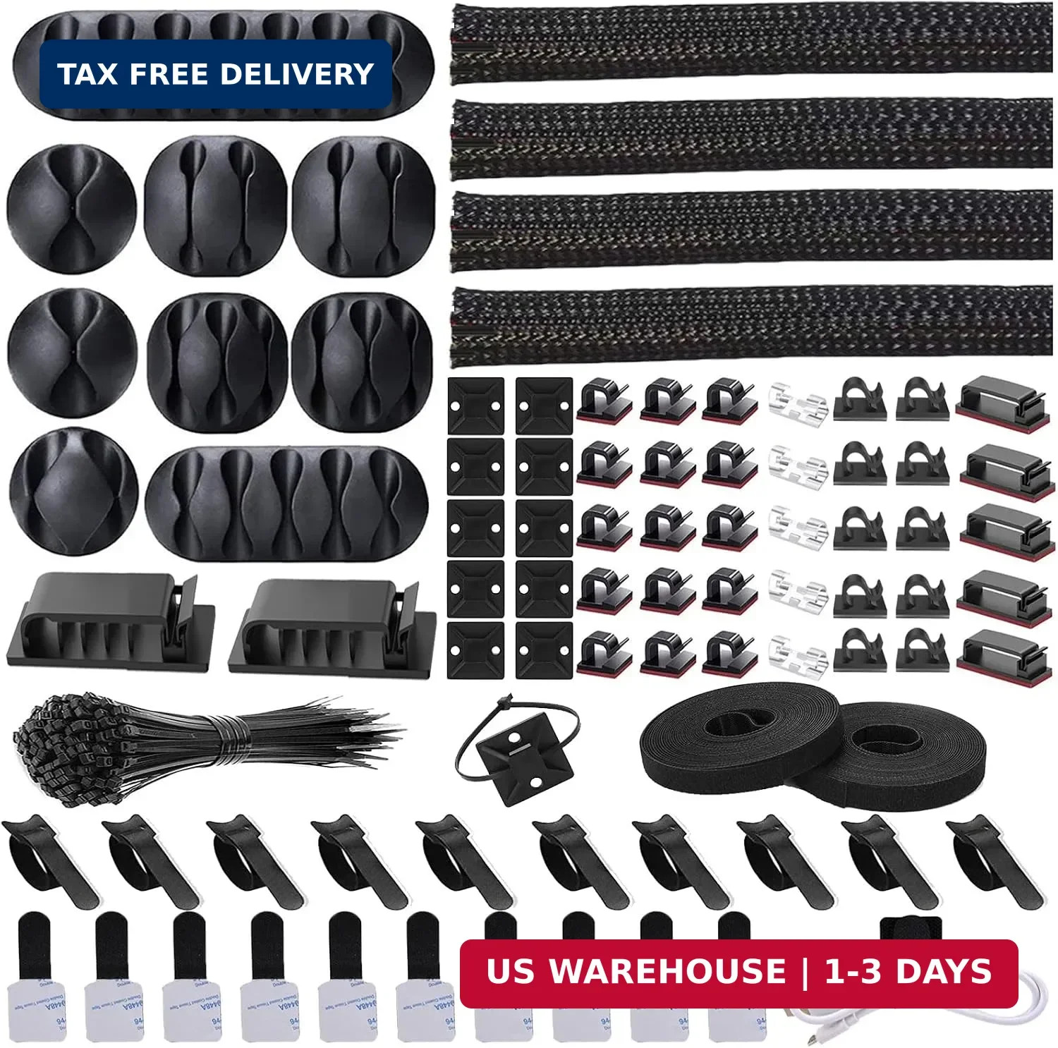 Cord Management Organizer Kit 4 Cable Sleeve split 192PCS Cable Management