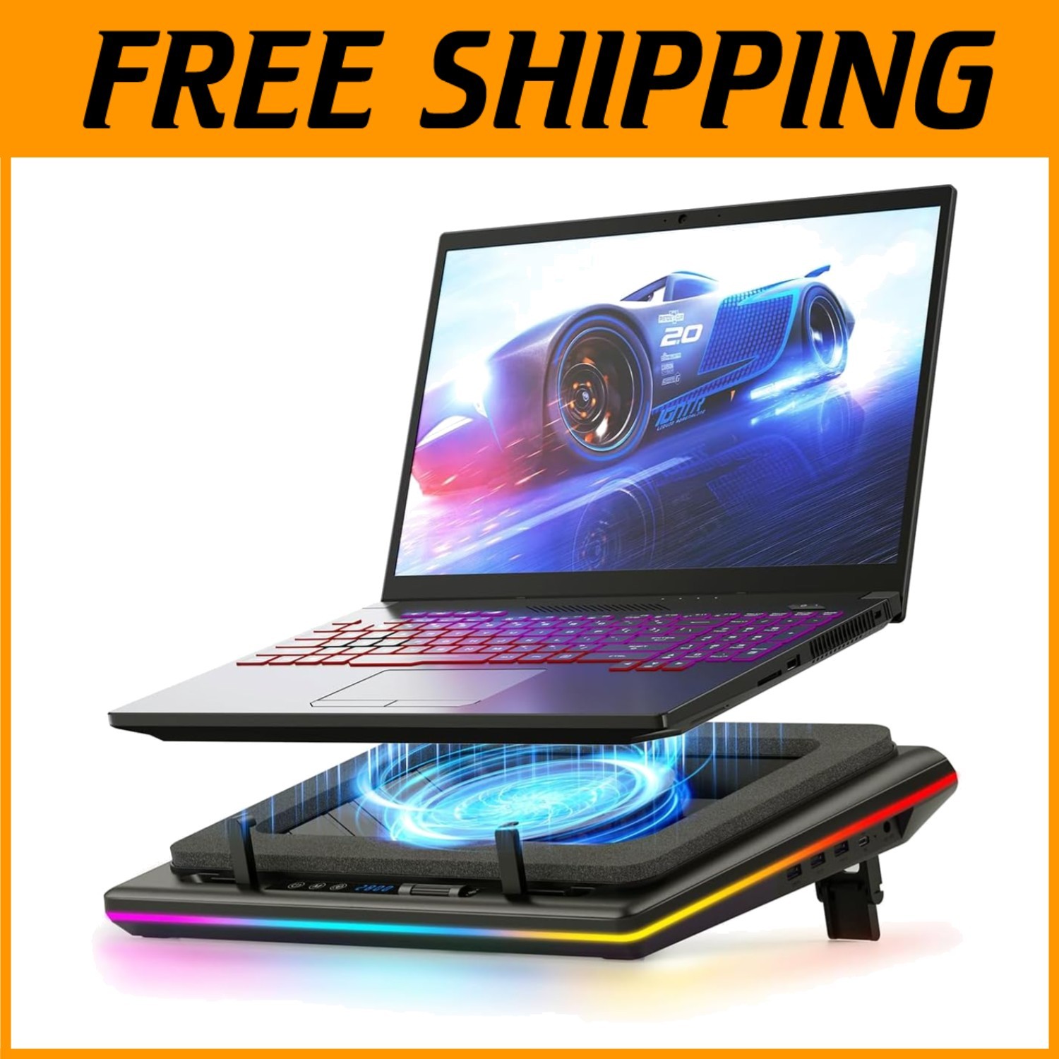 Fast Cooling Laptop Cooler, V12 RGB with 5.5 Inch Turbofan#