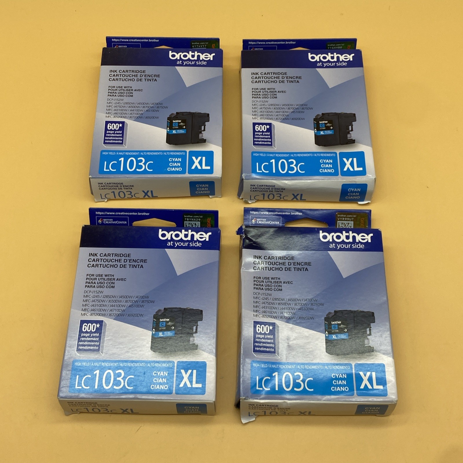 Brother LC103C XL Cyan Ink Cartridges - Lot of 4 - Exp 10/2023