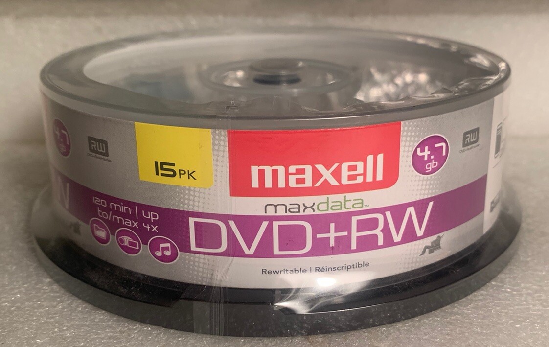 Maxell DVD+RW Discs 4.7GB 4x Spindle Silver 15/Pack 634046