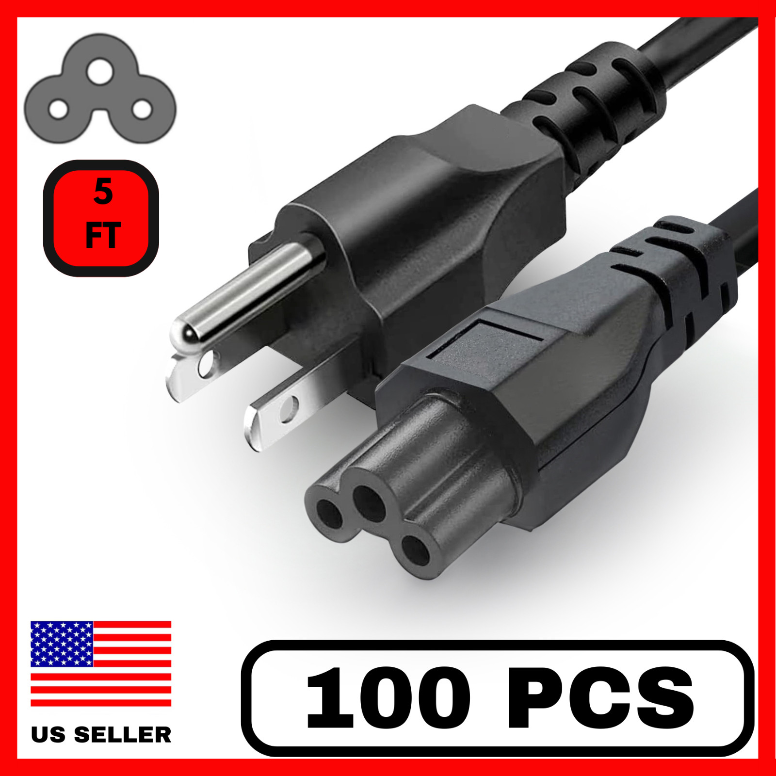 100 Pack Laptop Power Cord 5FT Mickey Mouse Laptop Charger Brick Cord 10A 125V