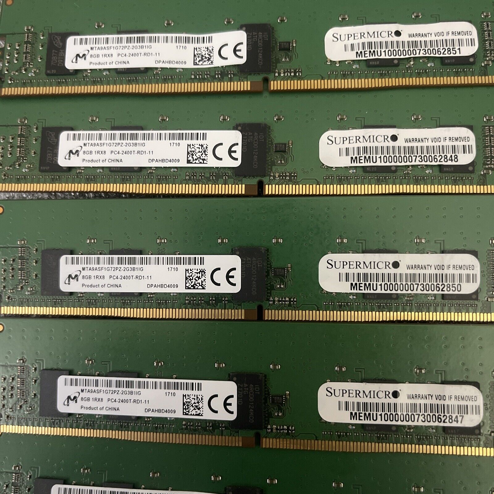 Lot Of 8 8GB Micron/Supermicr 1RX8 PC4-2400T-RD1-11 Server Memory RAM(8x8GB=64)