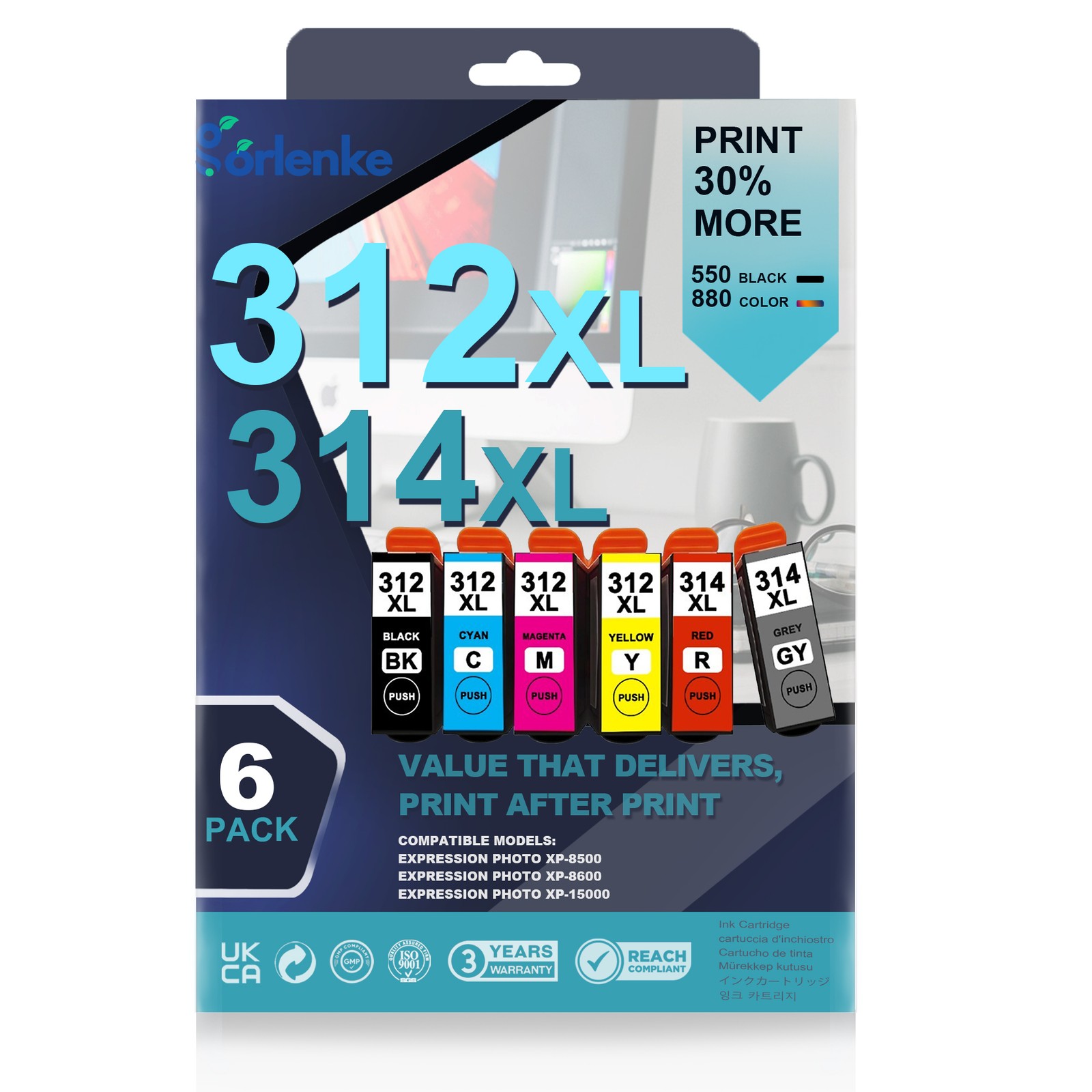 6 Pack 312XL 314XL Ink Cartridge For Epson Expression XP-8500 XP-8600 XP-15000
