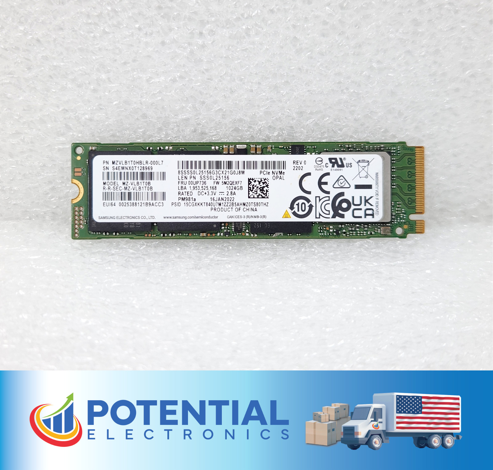 Samsung PM981a MZ-VLB1T0B 1024GB M.2 2280 PCIe Gen3x4 NVMe Solid State Drive
