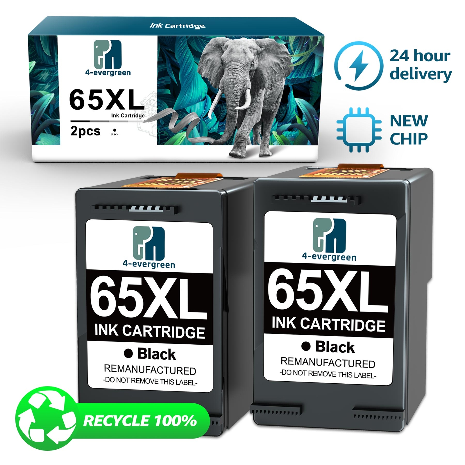 2x 65 XL 65XL Generic Black Ink for HP DeskJet 2622 2632 2ENVY 5052 5055 Printer