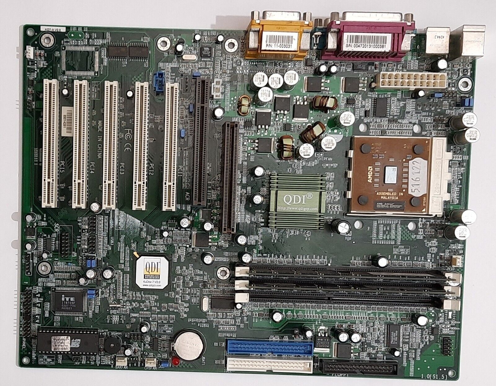 QDI Kudoz 7 KD7-A Socket A AGP Retro Motherboard + AMD Athlon XP 1800+ + 1GB RAM