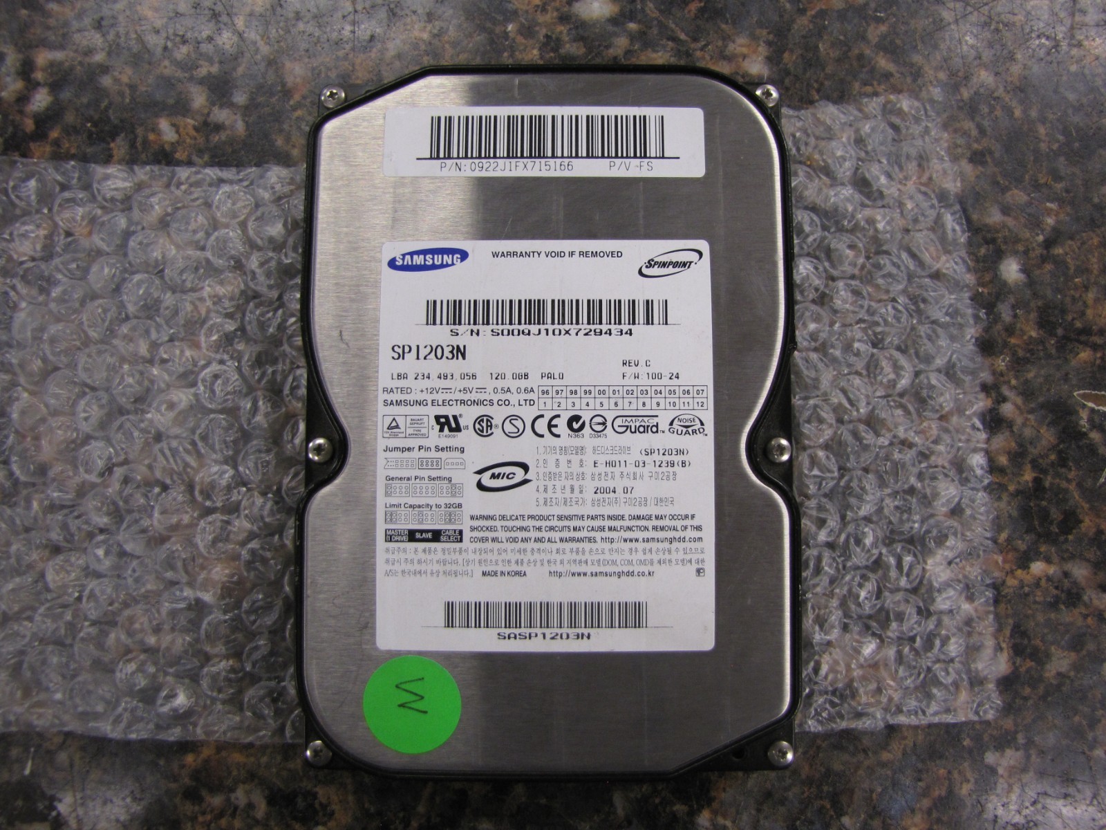 Samsung SP1203N 120GB Spinpoint ATA Hard Disk Drive TESTED WIPED & WORKING -NH26
