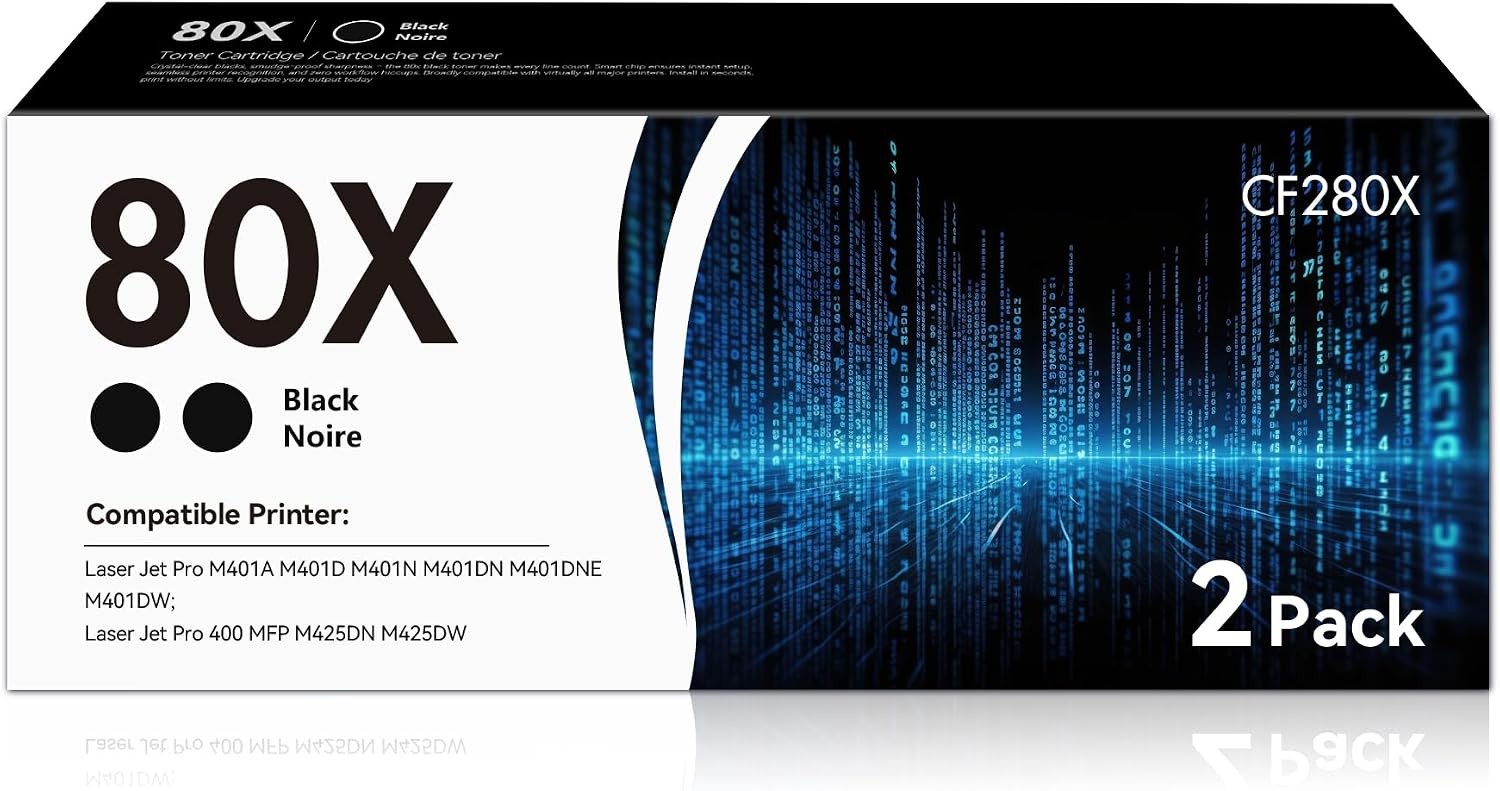 Compatible w/ HP 80X CF280X Toner Cartridge Black High Yield 6900 Pages 2-Pack