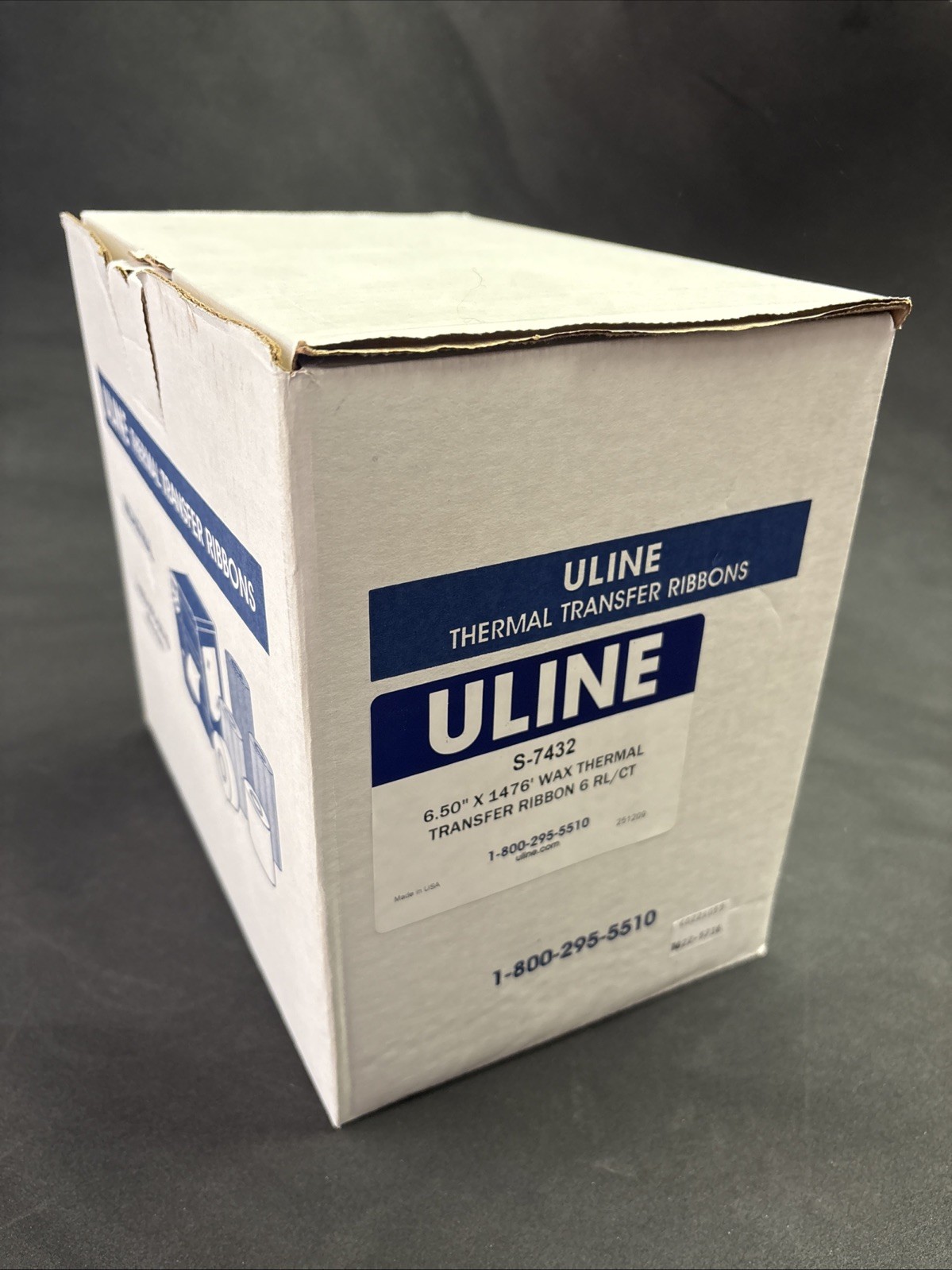 6 Pack ULINE S-7432 - Industrial Thermal Transfer Ribbons - Wax, 6.5" x 1,476'