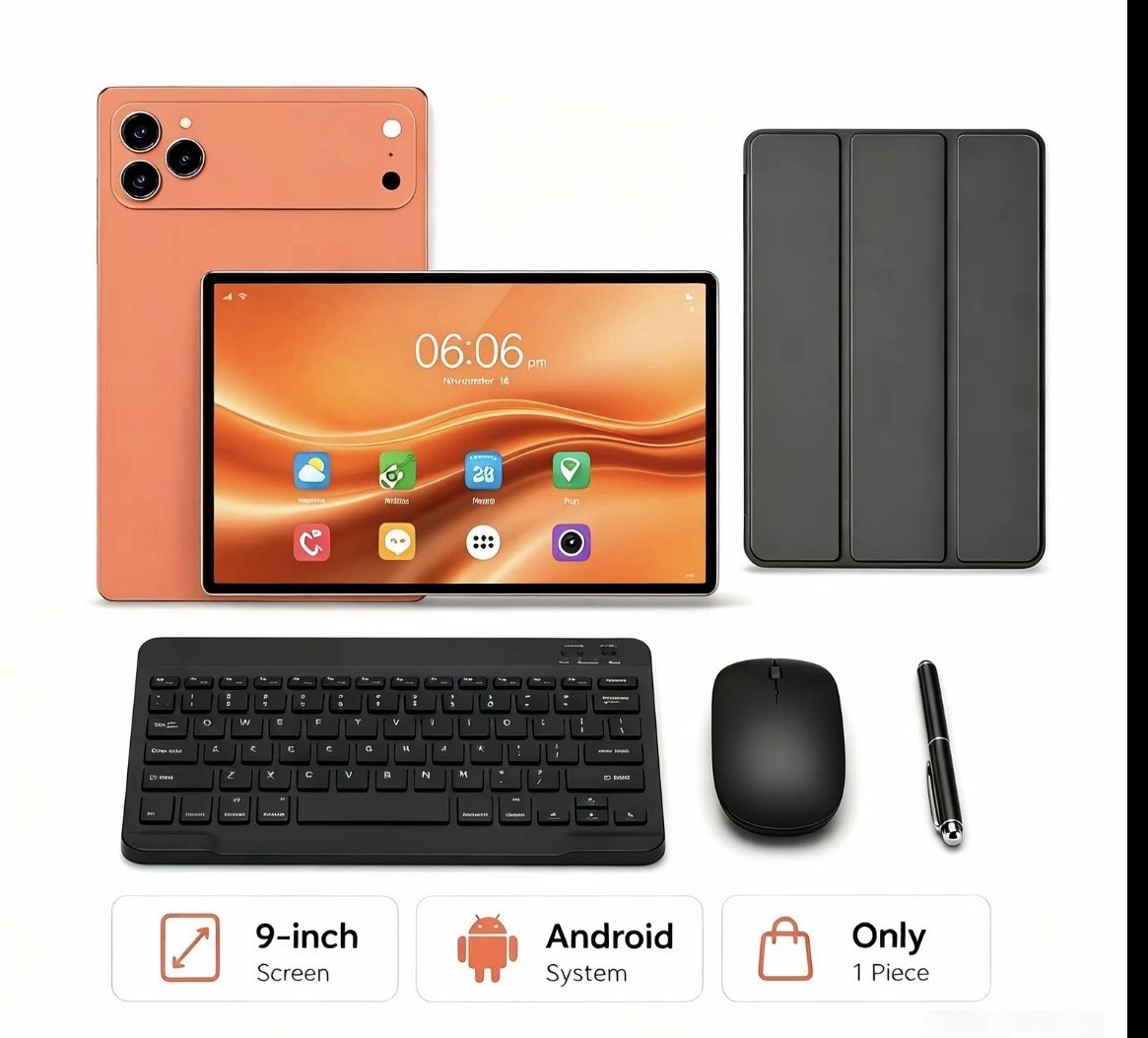 9” Android Tablet 16GB SIM & TF Card Slot Keyboard Mouse Case USB cable bundle