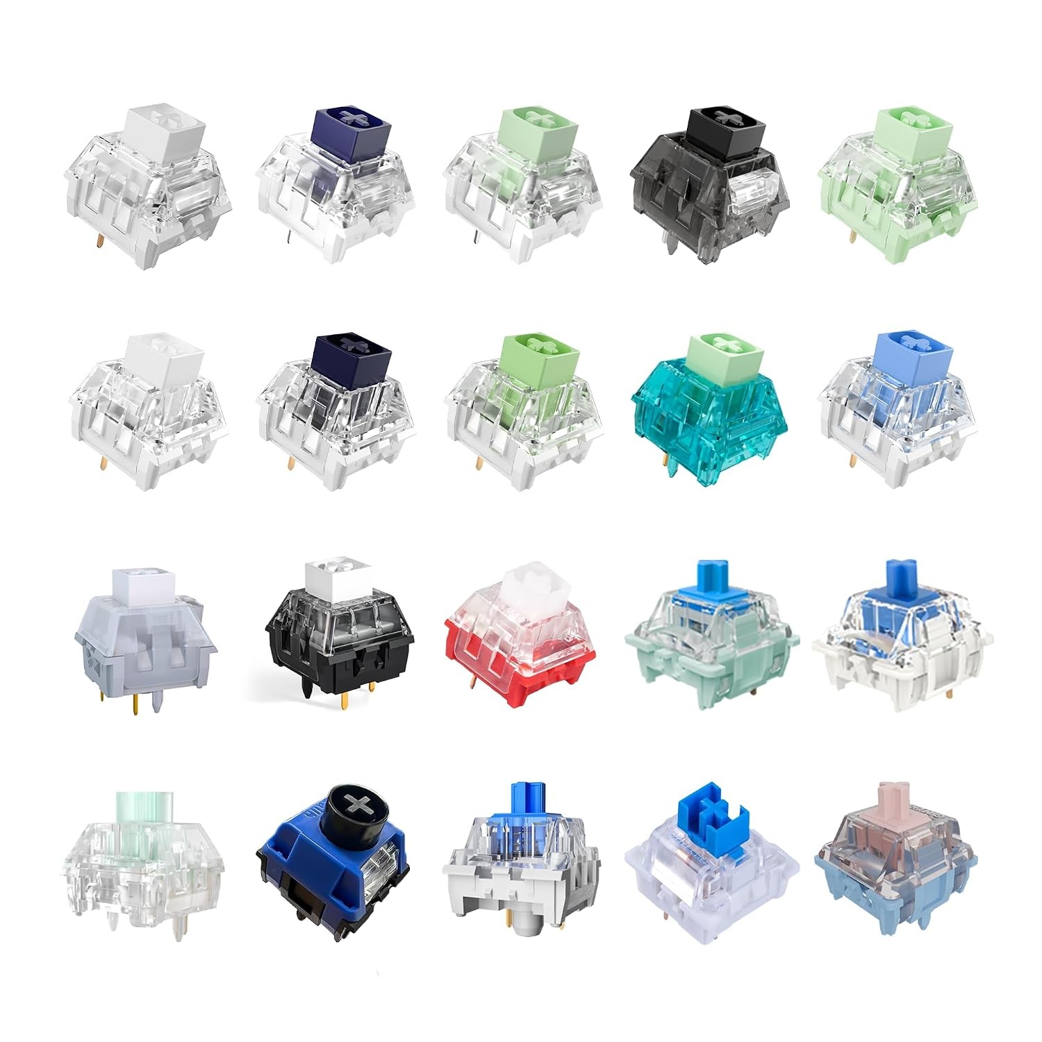 Clicky Mechanical Keyboard Switches Sample Pack 20pcs Kailh Gateron Outemu Mix