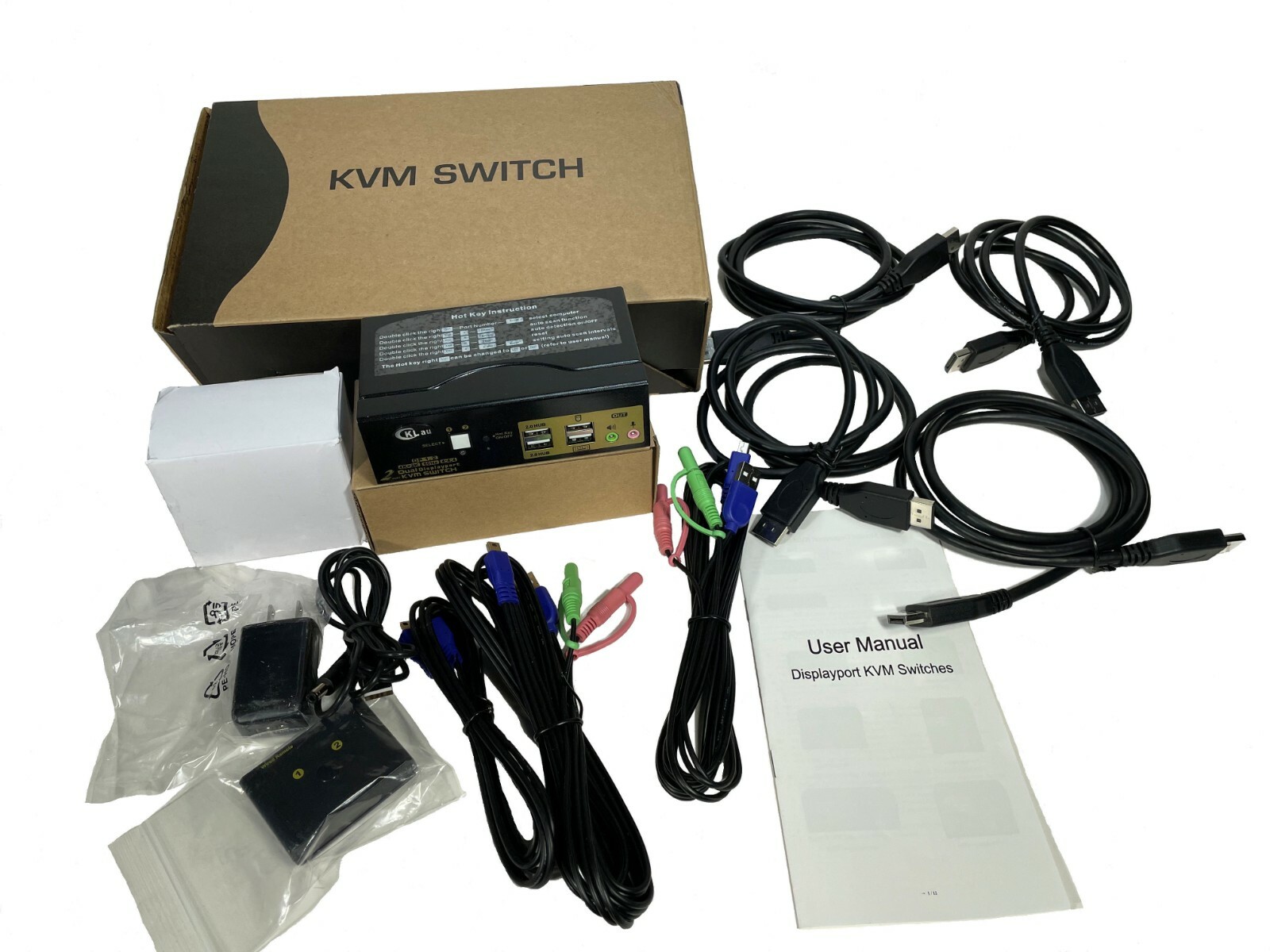 CKLau 2 Port Dual Monitor Displayport KVM Switch
