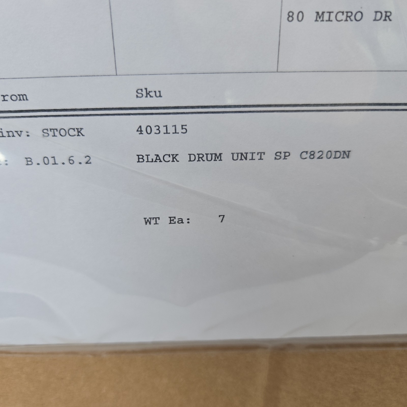 Ricoh Genuine OEM 403115 SP C820DN Black Drum Unit M844-01 COPIER PRINTER 